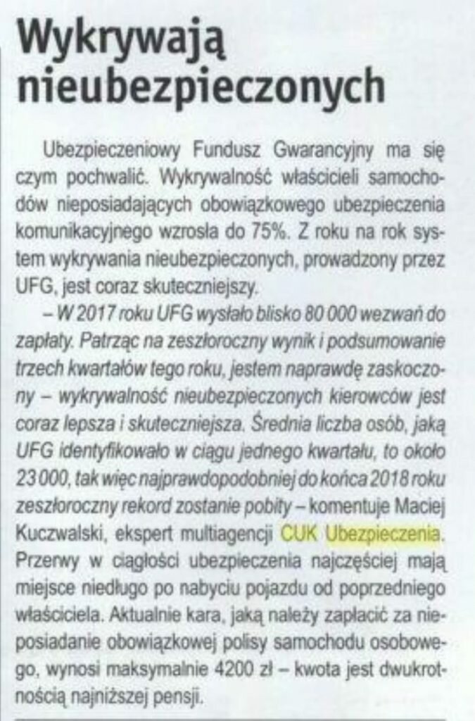 Wykrywalność nieubezpieczonych kierowców wzrasta aż do 75%. Wszystko za sprawą działań UFG w 2017 r.