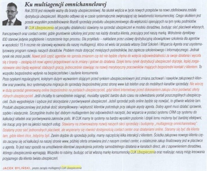 O tym jak realizujemy działania w różnych kanałach sprzedaży opowiada prezes zarządu multiagencji CUK Ubezpieczenia.
