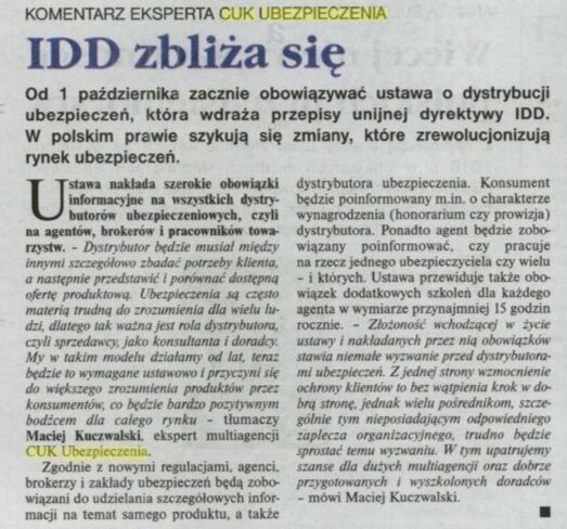 Wchodząca w życie ustawa o dystrybucji ubezpieczeń od początku października wprowadza na polski rynek unijną dyrektywę IDD.
