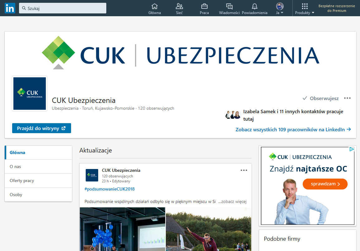 CUK Ubezpieczenia w social media? Tak! Jesteśmy aktywni również na Linkedinie.