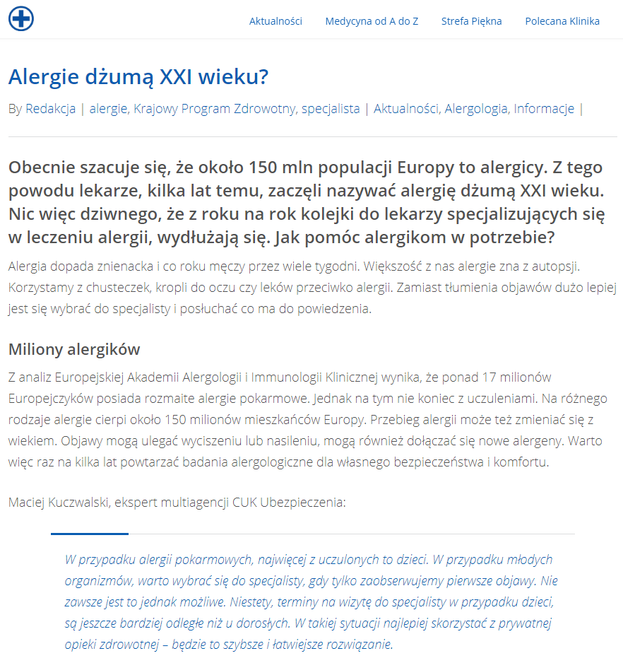 Rozwiązaniem przy leczeniu uporczywej alergii może być prywatne ubezpieczenie zdrowotne chroniące kompleksowo.