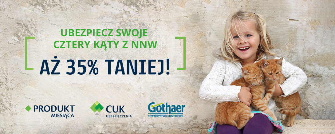 W CUK Ubezpieczenia czeka na Ciebie aż 35% zniżki. Skorzystaj z rabatu, kupując polisę mieszkaniową w Gothaer.