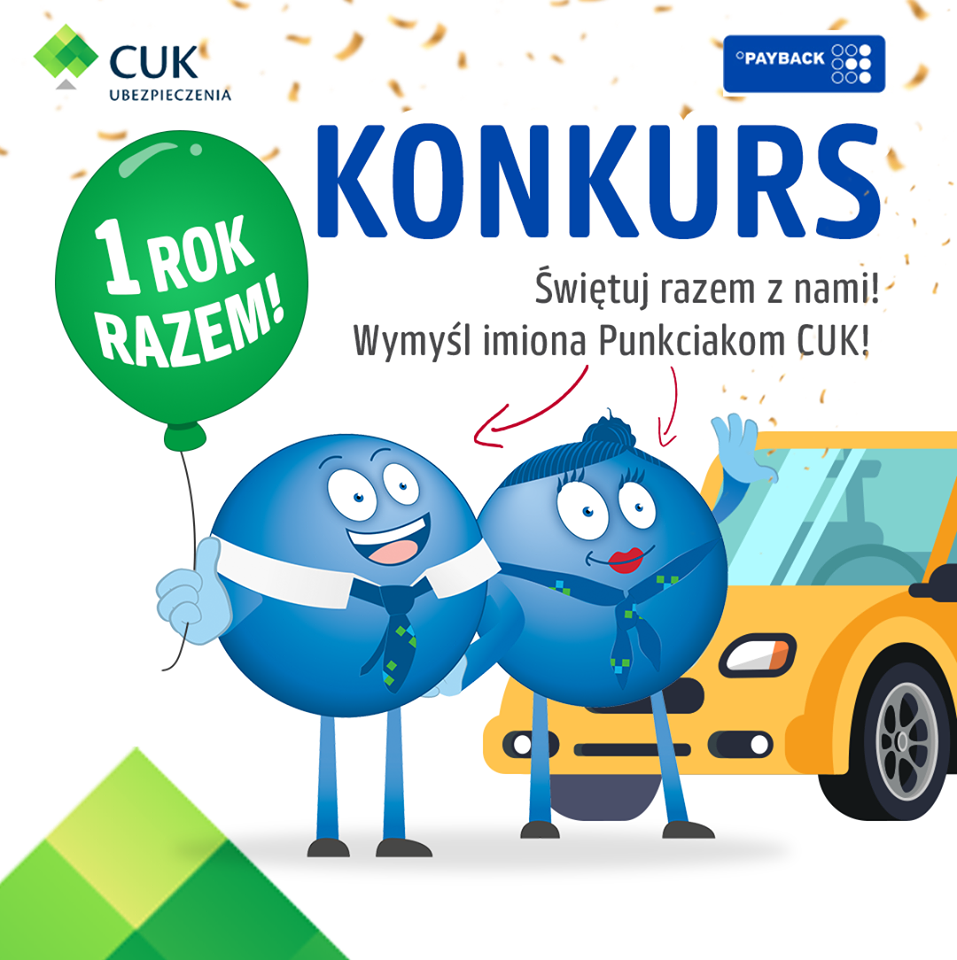 Z okazji rocznej współpracy CUK Ubezpieczenia z Payback ogłaszamy konkurs. Wymyśl imiona Punkciakom CUK i wygrywaj!