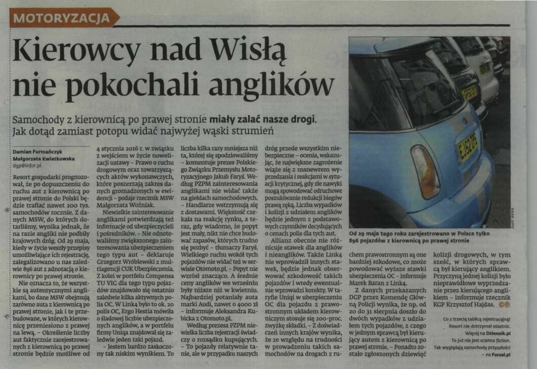 Auta w typie angielskim nie są najlepsze do ruchu prawostronnego. Składka polisy OC też może być wyższa.
