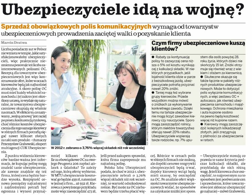 Towarzystwa ubezpieczeniowe konkurują ze sobą o klientów ubezpieczających swoje samochody w ramach polisy OC.